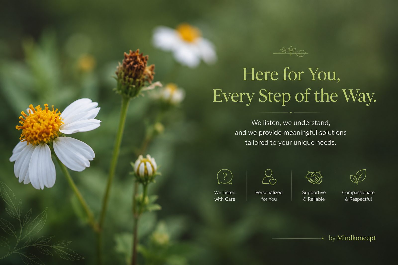 White wildflowers in soft focus — Here for You, Every Step of the Way
